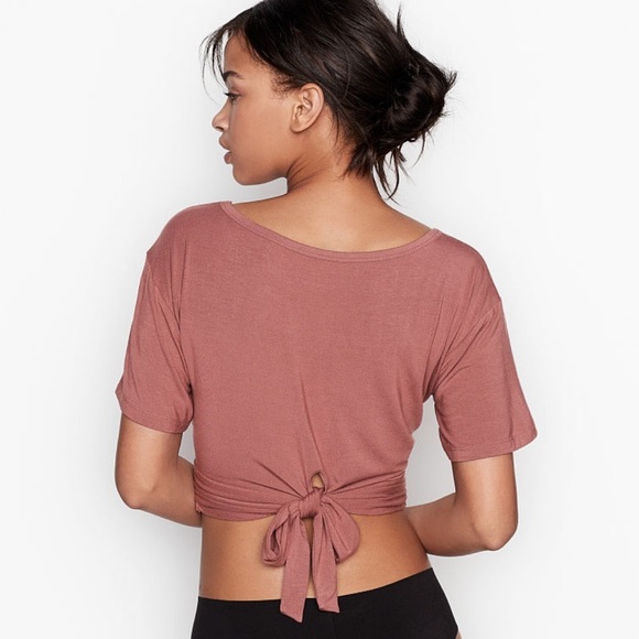 NWOT Victoria’s Secret VS Dusty Rose Pink Modal Twist-Tie Short Sleeves Tee - Picture 3 of 11